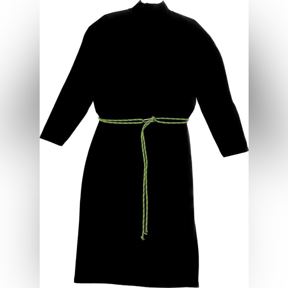 Zara Black MIDI DRESS with belt turtleneck fleece inside Trafaluc collection - Picture 4 of 14